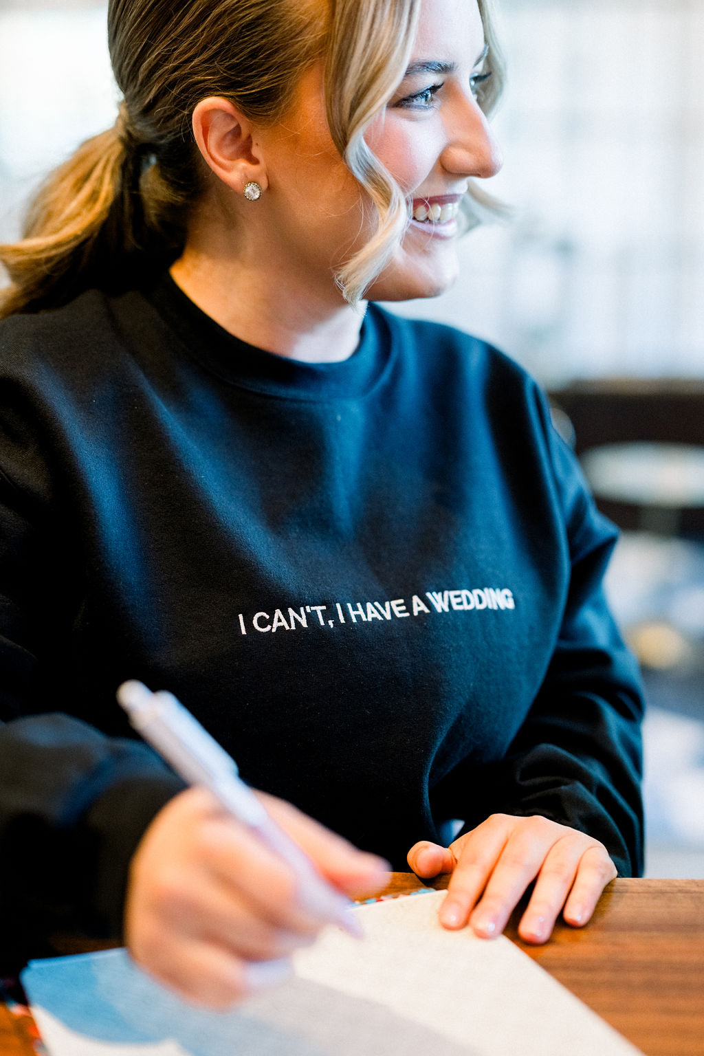 I Can't I have a Wedding Unisex Sweatshirt (white embroidery)