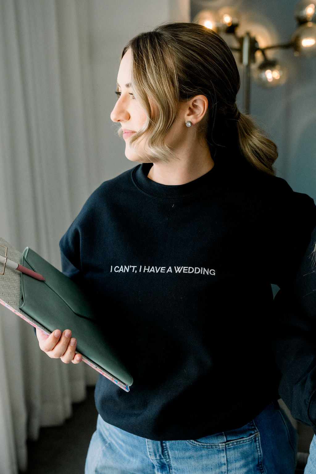 I Can't I have a Wedding Unisex Sweatshirt (white embroidery)